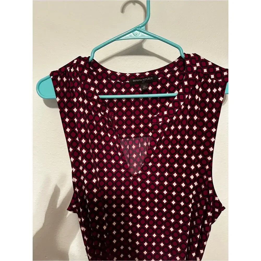 Banana Republic Burgundy Geometric Tie-Waist Midi Dress